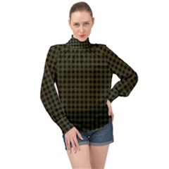 Army Green Black Buffalo Plaid High Neck Long Sleeve Chiffon Top by SpinnyChairDesigns