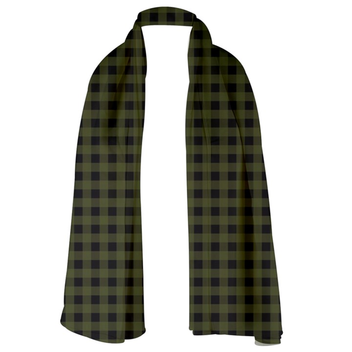 Army Green Black Buffalo Plaid Long Sheer Chiffon Scarf 