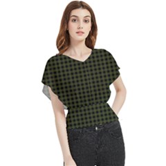 Army Green Black Buffalo Plaid Butterfly Chiffon Blouse