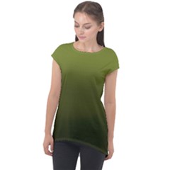 Army Green Gradient Color Cap Sleeve High Low Top by SpinnyChairDesigns