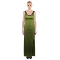 Army Green Gradient Color Thigh Split Maxi Dress by SpinnyChairDesigns