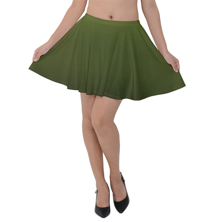 Army Green Gradient Color Velvet Skater Skirt