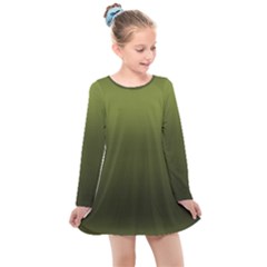 Army Green Gradient Color Kids  Long Sleeve Dress by SpinnyChairDesigns