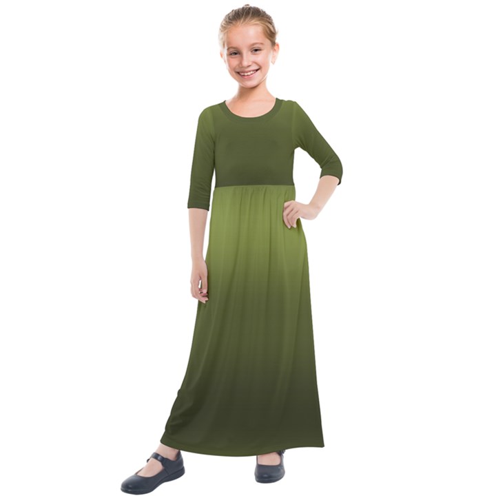 Army Green Gradient Color Kids  Quarter Sleeve Maxi Dress