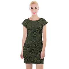 Army Green And Black Stripe Camo Cap Sleeve Bodycon Dress by SpinnyChairDesigns