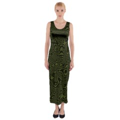 Army Green And Black Stripe Camo Fitted Maxi Dress by SpinnyChairDesigns