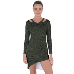 Army Green And Black Stripe Camo Asymmetric Cut-out Shift Dress by SpinnyChairDesigns