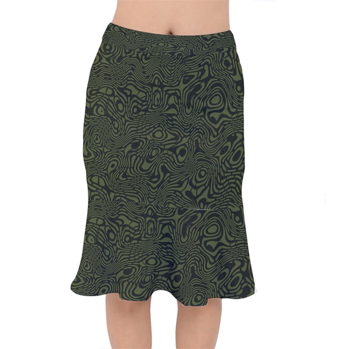 Army Green and Black Stripe Camo Short Mermaid Skirt