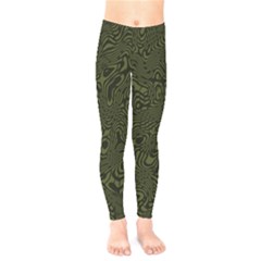 Army Green And Black Stripe Camo Kids  Leggings by SpinnyChairDesigns