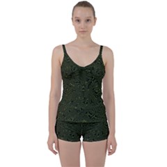 Army Green And Black Stripe Camo Tie Front Two Piece Tankini by SpinnyChairDesigns