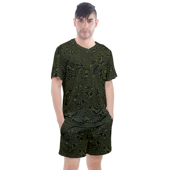 Army Green and Black Stripe Camo Men s Mesh Tee and Shorts Set