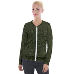 Army Green And Black Stripe Camo Velour Zip Up Jacket by SpinnyChairDesigns