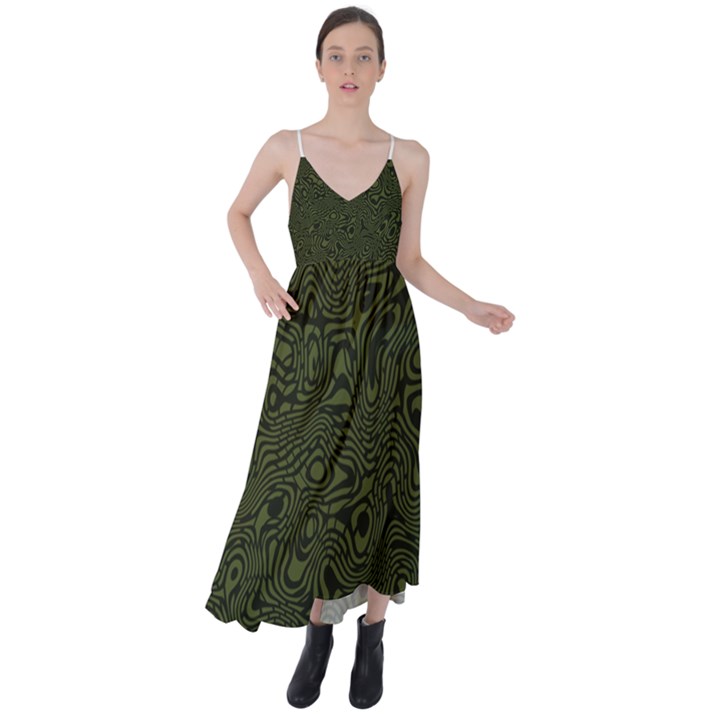 Army Green and Black Stripe Camo Tie Back Maxi Dress