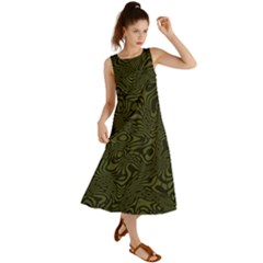 Army Green And Black Stripe Camo Summer Maxi Dress by SpinnyChairDesigns