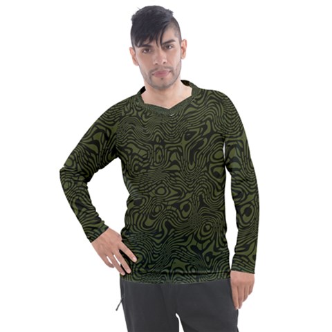 Army Green And Black Stripe Camo Men s Pique Long Sleeve Tee by SpinnyChairDesigns