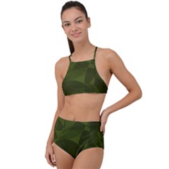 Army Green Color Pattern High Waist Tankini Set by SpinnyChairDesigns