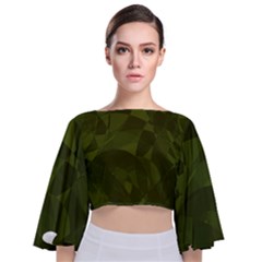 Army Green Color Pattern Tie Back Butterfly Sleeve Chiffon Top by SpinnyChairDesigns