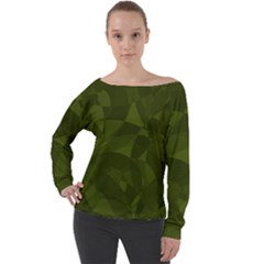 Army Green Color Pattern Off Shoulder Long Sleeve Velour Top