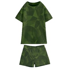 Army Green Color Pattern Kids  Swim Tee And Shorts Set by SpinnyChairDesigns