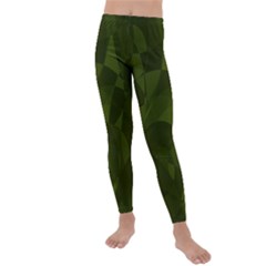 Army Green Color Pattern Kids  Lightweight Velour Leggings by SpinnyChairDesigns