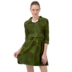 Army Green Color Pattern Mini Skater Shirt Dress