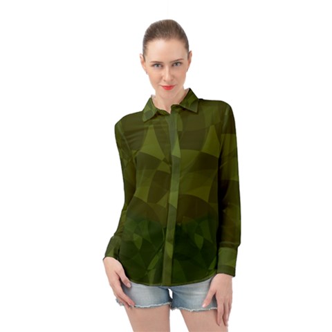 Army Green Color Pattern Long Sleeve Chiffon Shirt by SpinnyChairDesigns