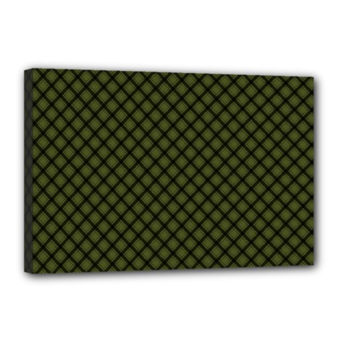 Army Green And Black Plaid Canvas 18  X 12  (stretched) by SpinnyChairDesigns