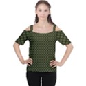 Army Green and Black Plaid Cutout Shoulder Tee View1