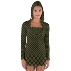 Army Green And Black Plaid Long Sleeve Hooded T-shirt by SpinnyChairDesigns