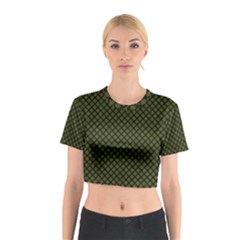 Army Green And Black Plaid Cotton Crop Top by SpinnyChairDesigns