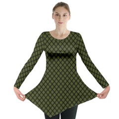 Army Green And Black Plaid Long Sleeve Tunic  by SpinnyChairDesigns