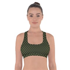 Army Green And Black Plaid Cross Back Sports Bra by SpinnyChairDesigns