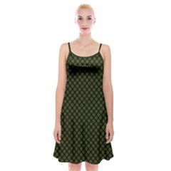 Army Green And Black Plaid Spaghetti Strap Velvet Dress by SpinnyChairDesigns