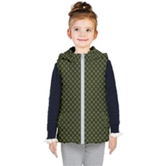 Army Green And Black Plaid Kids  Hooded Puffer Vest by SpinnyChairDesigns