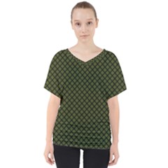 Army Green And Black Plaid V-neck Dolman Drape Top by SpinnyChairDesigns