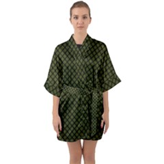 Army Green And Black Plaid Half Sleeve Satin Kimono  by SpinnyChairDesigns