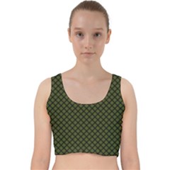 Army Green And Black Plaid Velvet Racer Back Crop Top by SpinnyChairDesigns