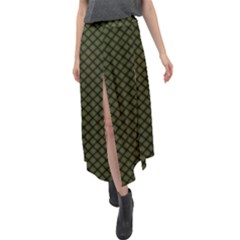 Army Green And Black Plaid Velour Split Maxi Skirt by SpinnyChairDesigns