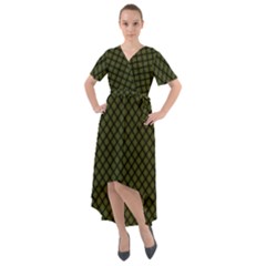 Army Green And Black Plaid Front Wrap High Low Dress by SpinnyChairDesigns