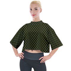 Army Green And Black Plaid Mock Neck Tee by SpinnyChairDesigns