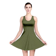 Army Green Color Polka Dots Reversible Skater Dress by SpinnyChairDesigns