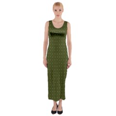 Army Green Color Polka Dots Fitted Maxi Dress by SpinnyChairDesigns