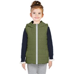 Army Green Color Polka Dots Kids  Hooded Puffer Vest by SpinnyChairDesigns