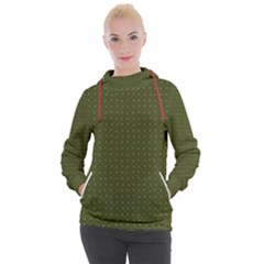 Army Green Color Polka Dots Women s Hooded Pullover by SpinnyChairDesigns