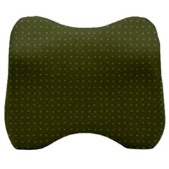 Army Green Color Polka Dots Velour Head Support Cushion by SpinnyChairDesigns