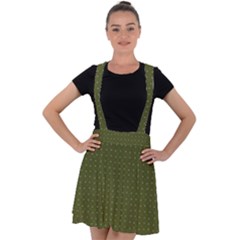 Army Green Color Polka Dots Velvet Suspender Skater Skirt by SpinnyChairDesigns