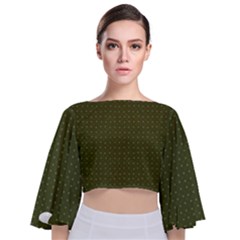 Army Green Color Polka Dots Tie Back Butterfly Sleeve Chiffon Top by SpinnyChairDesigns