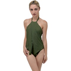 Army Green Color Polka Dots Go With The Flow One Piece Swimsuit by SpinnyChairDesigns