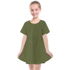 Army Green Color Polka Dots Kids  Smock Dress by SpinnyChairDesigns