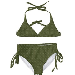 Army Green Color Polka Dots Kids  Classic Bikini Set by SpinnyChairDesigns